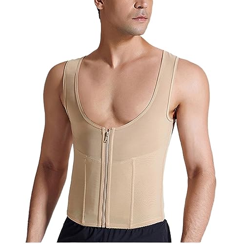 Männer Kompression Shirts Shapewear Brust Bauch Kontrolle Körper Shaper Abnehmen Unterhemd Workout Vest (Color : Natural, Size : S) von GOYMFK
