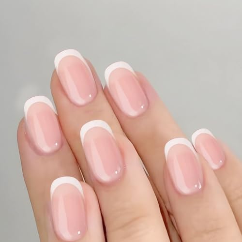 Gozina 24 Fake Nail Short, Rosa Gradient Fake Nail Aufkleber, Französische Nagel Aufkleber, Wiederverwendbare Nagel Aufkleber Geeignet für Frauen und Mädchen von GOZINA