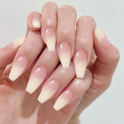 Gozina 24 Fake Nail Short, Rosa Gradient Fake Nail Aufkleber, Französische Nagel Aufkleber, Wiederverwendbare Nagel Aufkleber Geeignet für Frauen und Mädchen von GOZINA