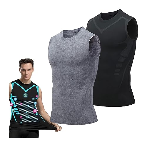 2023 Ionic Shaping Vest, Komfortables und Atmungsaktives Ei Seiden Gewebe für Männer Zum Aufbau Einer Perfekten Figur (Color : B-Black+Gray, Size : XL) von GOZYLA