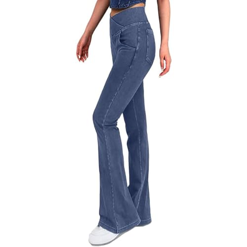 GOZYLA Ausgestellte Jeans für Damen Ausgestellte Glöckchen Leggings Schmale Passform Jeggings Yoga Hohe Taille Stretch Sexy Freizeithose (Color : Medium Blue, Size : XXL) von GOZYLA