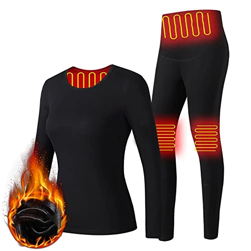 GOZYLA Beheiztes Thermounterwäsche-Set for Damen, warmes elektrisches Winterhemd und beheizbare Hose, beheizbare Hemdhose, elektrisch beheizbare USB-Unterwäsche (Color : Black, Size : L) von GOZYLA