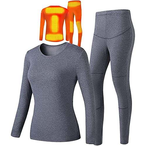 GOZYLA Beheiztes Thermounterwäsche-Set for Damen, warmes elektrisches Winterhemd und beheizbare Hose, beheizbare Hemdhose, elektrisch beheizbare USB-Unterwäsche (Color : Gray, Size : L) von GOZYLA