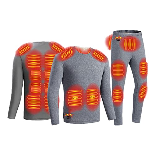 GOZYLA Beheiztes Unterwäsche-Set for Herren, 18 Heizzonen, 3 Temperaturregelung, elektrische USB-Heizung, Thermo-Unterwäsche, beheizbare Thermo-Unterteile (Color : Gray, Size : 3XL) von GOZYLA