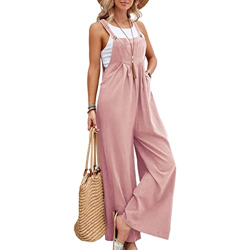 GOZYLA Damen Breites Bein Hose Denim Latzhose Overall Hosen Beiläufig Baggy Jumpsuits mit Taschen Sommer Retro Wide Leg Hosen Große Größe Romper (Color : F, Size : M) von GOZYLA