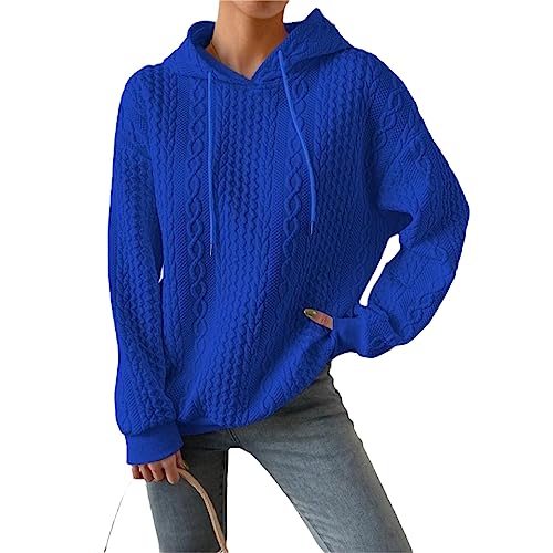 GOZYLA Damen Übergröße Kapuzenpullover Hipster Vintage Gestricktes Twist Muster Jacquard Langarm Kordelzug Pullover Herbst und Winter Hoodies Mantel (Color : Blue, Size : L) von GOZYLA