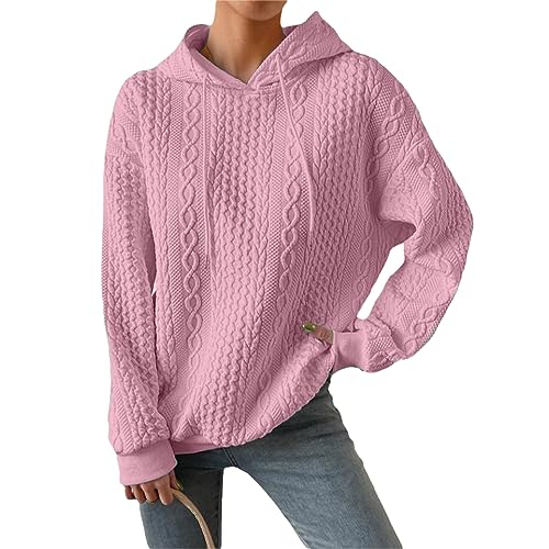 GOZYLA Damen Übergröße Kapuzenpullover Hipster Vintage Gestricktes Twist Muster Jacquard Langarm Kordelzug Pullover Herbst und Winter Hoodies Mantel (Color : Pink, Size : M) von GOZYLA