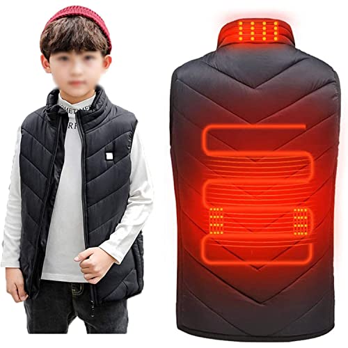 GOZYLA Elektrische beheizte Winterjacke for Kinder, USB-beheizte Kinderjacke, intelligenter beheizter Mantel, elektrische Körperwärmerweste, elektrische Heizweste (Color : Black, Size : 130cm) von GOZYLA