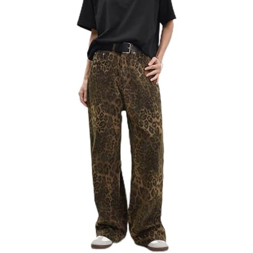 GOZYLA Leopard Jeans Frauen Männer Denim Hosen Weibliche Oversize Breite Bein Hosen Streetwear Freund Hosen Hip Hop Vintage Beiläufige Lose Baumwolle (Color : Leopard Print, Size : 3XL) von GOZYLA