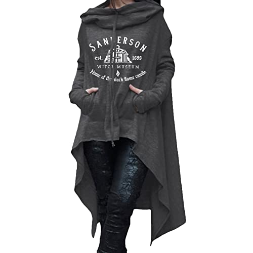 GOZYLA Pullover Sweatshirt Rundhals Lange Ärmel Unregelmäßiger Saum Hoodie Decke Halloween Sweatshirt Einfarbiger Druck Hoodies mit Tasche (Color : B- Grey, Size : 5XL) von GOZYLA