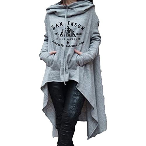 GOZYLA Pullover Sweatshirt Rundhals Lange Ärmel Unregelmäßiger Saum Hoodie Decke Halloween Sweatshirt Einfarbiger Druck Hoodies mit Tasche (Color : B-Light Grey, Size : XL) von GOZYLA