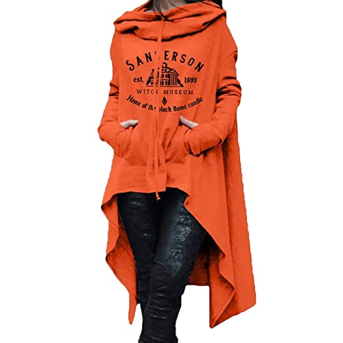 GOZYLA Pullover Sweatshirt Rundhals Lange Ärmel Unregelmäßiger Saum Hoodie Decke Halloween Sweatshirt Einfarbiger Druck Hoodies mit Tasche (Color : B-Orange, Size : 5XL) von GOZYLA