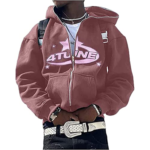 GOZYLA Unisex Y2k Full Zip Hoodie Damen Herren Print Sweatshirt Gothic Übergroße Jacke Kapuzen Sweatshirt Jacke Streetwear (Color : Brown, Size : XXL) von GOZYLA