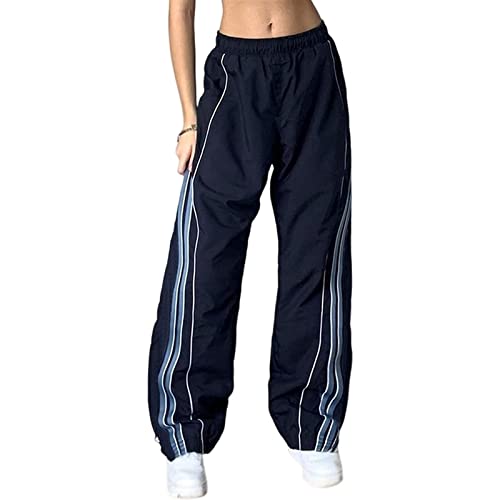 GOZYLA Y2K Damen Cargo Jeans Hip Hop Baggy Cargohose Parachute Trainingshose Parachute Lange Hose Low Waist 90er E-Girl Streetwear (Color : Blue, Size : S) von GOZYLA