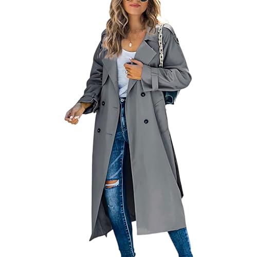 GOZYLA Zweireihiger Duster Trenchcoat für Damen Schmaler Maxi Langmantel in Voller Länge Geeignet für Frühlings und Herbstkleidung (Color : Dark gray, Size : S) von GOZYLA