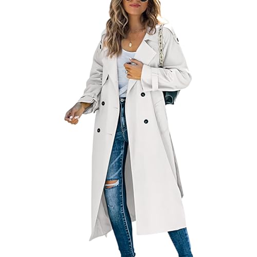 GOZYLA Zweireihiger Duster Trenchcoat für Damen Schmaler Maxi Langmantel in Voller Länge Geeignet für Frühlings und Herbstkleidung (Color : White, Size : L) von GOZYLA