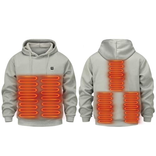 Herren Damen Beheizbarer Hoodie: Heated Beheizter Kapuzenpullover Heizung 5 Heizzonen 3 Temperaturregelung Plüsch Sweatshirt Kleidung (DE/NL/SE/PL, Alphanumerisch, L, Regular, Regular, Grau) von GOZYLA