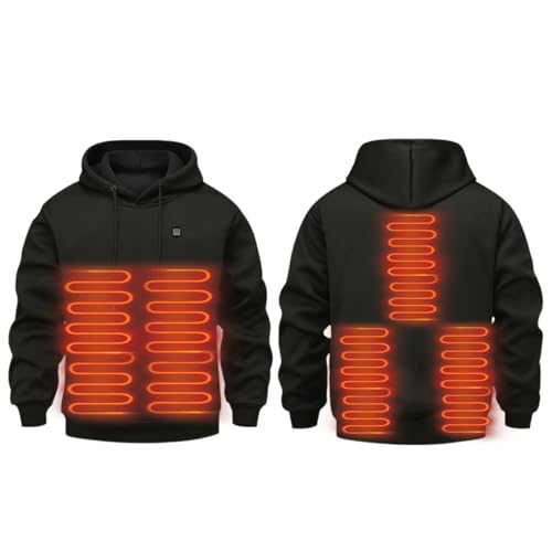 Herren Damen Beheizbarer Hoodie: Heated Beheizter Kapuzenpullover Heizung 5 Heizzonen 3 Temperaturregelung Plüsch Sweatshirt Kleidung (DE/NL/SE/PL, Alphanumerisch, L, Regular, Regular, Schwarz) von GOZYLA