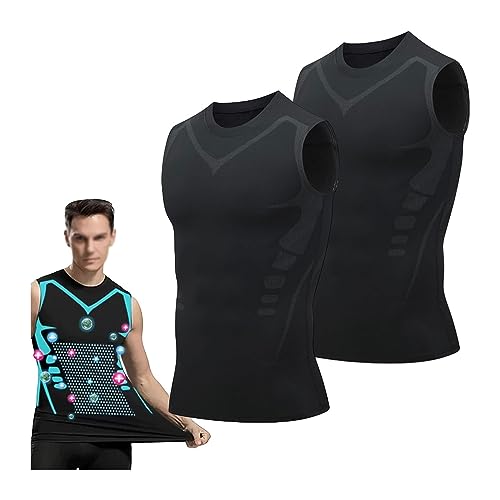 Herren Tank ÄRmelloses Kompressionsshirt Muskelshirt Funktionsshirt Sportweste Tight Slimming Top Shirt Elastic Body Shaper Vest Muscle Tank Chest Compression Top Gynecomastia Shapewear (Color : B-bl von GOZYLA