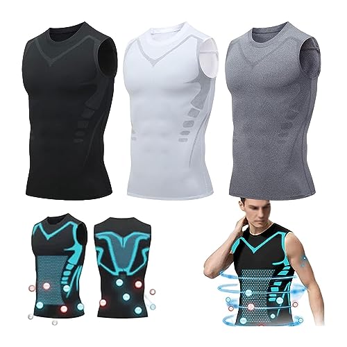 Ionische Haltungskorrektur Weste für Männer, Rücken Haltungskorrektur Stützbandage Ionisches Formendes T Shirt (Color : C-Black+White+Gray, Size : M) von GOZYLA