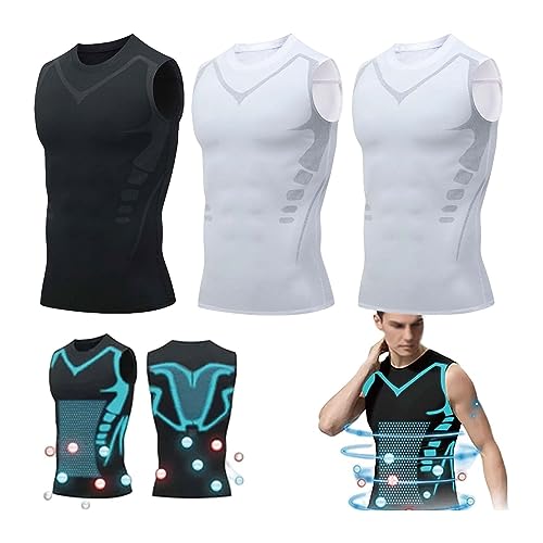 Ionische Haltungskorrektur Weste für Männer, Rücken Haltungskorrektur Stützbandage Ionisches Formendes T Shirt (Color : C-White*2+Black*1, Size : L) von GOZYLA