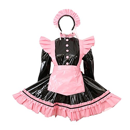 GOceBaby Sissy Dienstmädchen Rosa Schwarz PVC Abschließbar Kleid Uniform (L) von GOceBaby