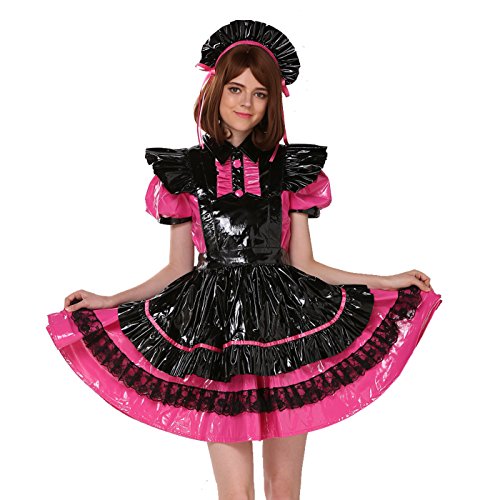 GOceBaby Sissy Mädchen Dienstmädchen Mehrfarbig Pink Schwarz PVC Abschließbares Kleid Crossdress (L) von GOceBaby