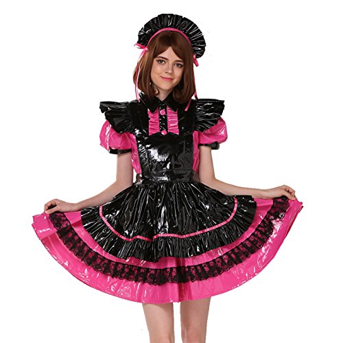 GOceBaby Sissy Mädchen Dienstmädchen Mehrfarbig Pink Schwarz PVC Abschließbares Kleid Crossdress (M) von GOceBaby