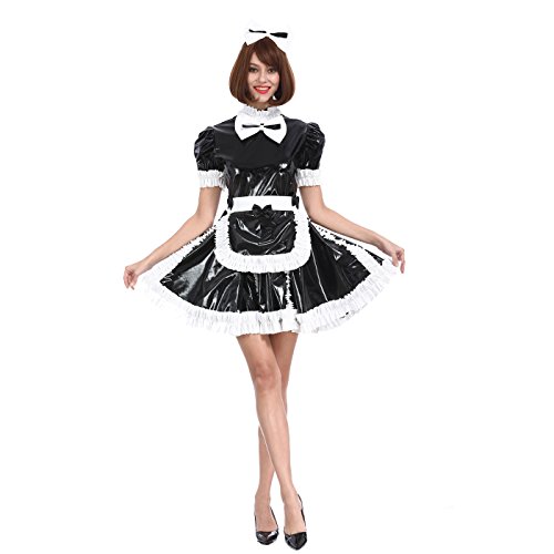 GOceBaby Sissy Mädchen Zofen Süße Schleife Schwarzes Abschließbares PVC Kleid Kreuzkleid, Schwarzes, 3XL von GOceBaby