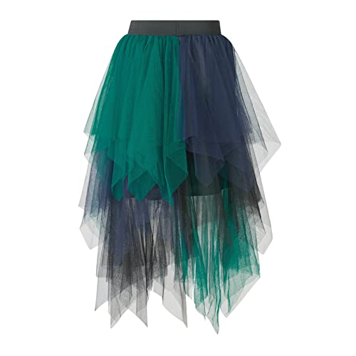 GPLOPEEY Damen Y2k Tüllrock Mehrlagiger Tutu-Rock mit hoher Taille Unregelmäßiger, plissierter, elastischer A-Linien-Midirock Streetwear (05 Green Blue, One Size) von GPLOPEEY