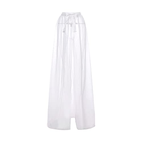 GPLOPEEY Lange Tutu-Röcke aus Tüll für Damen Bandage-Überrock für Hochzeit, Party, Cocktail, Abschlussball Y2k-Mesh-Kleid mit hoher Taille (01 White, One Size) von GPLOPEEY