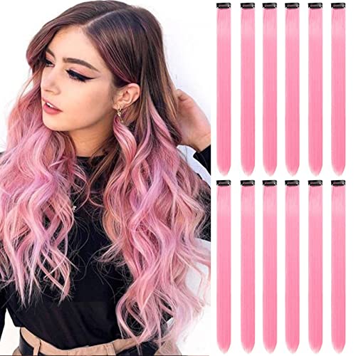 12 PCS Pink Hair Extensions Clip in, Colored Party Highlights Extension for Kids Girls Synthetic Hairpiece Straight 22 inch 12 PCS Pink Hair Extensions Clip in, Colored Party Highlights Extension for Kids Girls Synthetic Hairpiece Straight 22 inch von GPOVVIMX