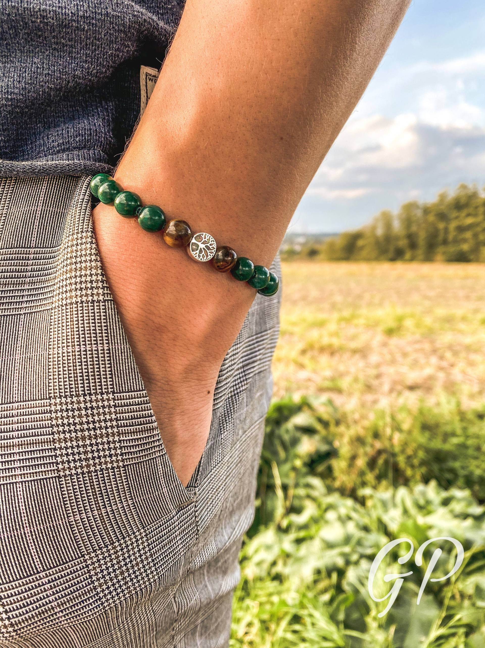 Perlenarmband Jade I Tigerauge Edelstahl Glücksbringer Yoga Armband Perlenarmband Jade I Tigerauge Edelstahl Glücksbringer Yoga Armband von GPbracelets