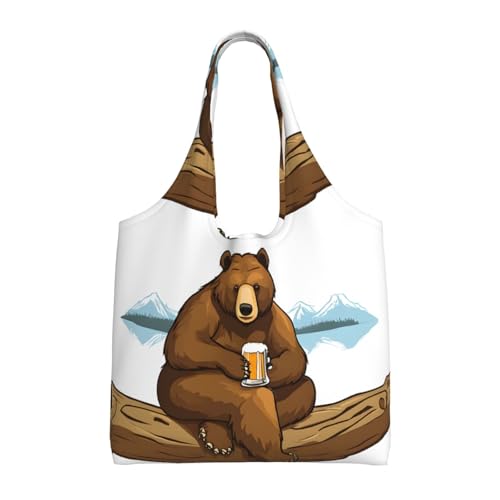 GQSZCYHLKL Bear Working Stilvolle Canvas-Tragetasche, großes Fassungsvermögen, 100 % Polyester, Tragetasche für Shopping, Reisen und den täglichen Gebrauch, strapazierfähiges 340 g Segeltuch mit von GQSZCYHLKL