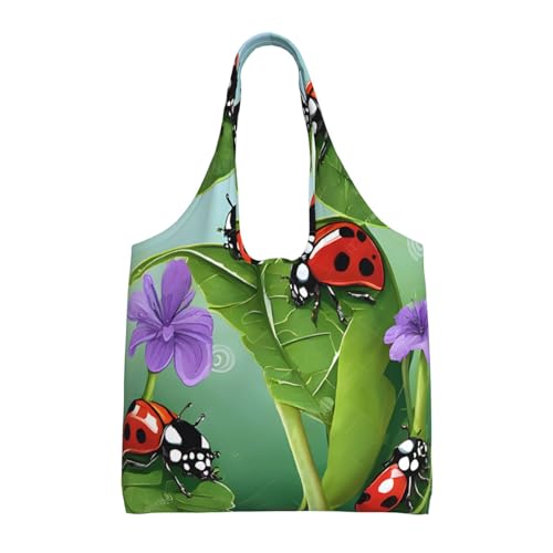 GQSZCYHLKL Ladybug Stilvolle Canvas-Tragetasche, großes Fassungsvermögen, 100 % Polyester, Tragetasche für Shopping, Reisen und den täglichen Gebrauch, strapazierfähiges 340 g Segeltuch mit von GQSZCYHLKL