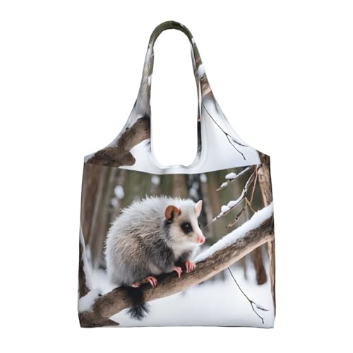 GQSZCYHLKL Opossum In Snow Stilvolle Canvas-Tragetasche, großes Fassungsvermögen, 100 % Polyester, Tragetasche für Shopping, Reisen und den täglichen Gebrauch, strapazierfähiges 340 g Segeltuch mit von GQSZCYHLKL