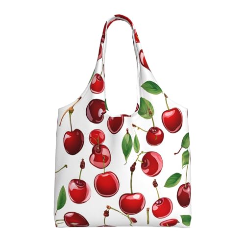 GQSZCYHLKL Rote Kirschen stilvolle Canvas-Tragetasche, großes Fassungsvermögen, 100 % Polyester, Tragetasche für Shopping, Reisen und den täglichen Gebrauch, strapazierfähiges 340 g Segeltuch mit von GQSZCYHLKL