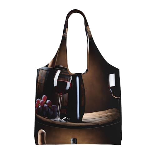 GQSZCYHLKL Rote Weinflaschen-Glas-Tragetasche, großes Fassungsvermögen, 100 % Polyester, Tragetasche für Shopping, Reisen und den täglichen Gebrauch, strapazierfähiges 340 ml Segeltuch mit von GQSZCYHLKL