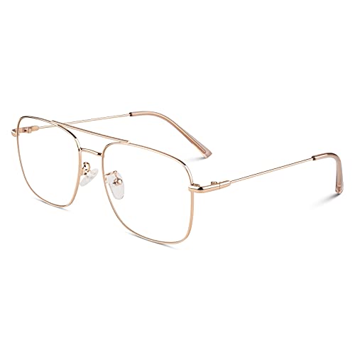 GQUEEN Pilot Stil Fake Brille Ohne Stärke Damen Herren Retro Metallrahmen UV400 von GQUEEN