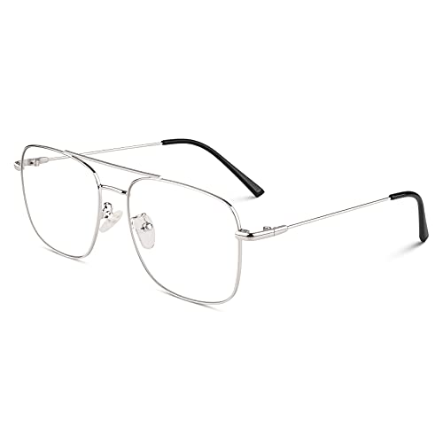 GQUEEN Pilot Stil Fake Brille Ohne Stärke Damen Herren Retro Metallrahmen UV400 von GQUEEN