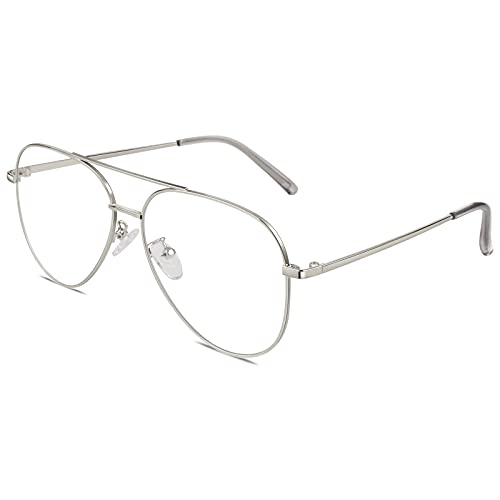 GQUEEN Pilot Stil Fake Brille Ohne Stärke Damen Herren Retro Metallrahmen UV400 von GQUEEN