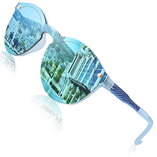 GQUEEN Futuristische Sonnenbrille Damen Herren Verspiegelt Rahmenlose UV400 MEO5 von GQUEEN