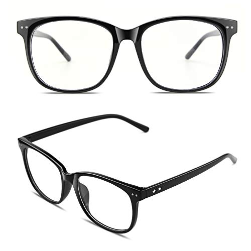 GQUEEN Hornbrille Brille Ohne Stärke Fake Brille Nerdbrille Damen Herren Großer Rahmen UV400,PE1 von GQUEEN