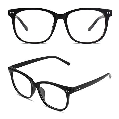 GQUEEN Hornbrille Brille Ohne Stärke Fake Brille Nerdbrille Damen Herren Großer Rahmen UV400 Matt Schwarz,PE1 von GQUEEN