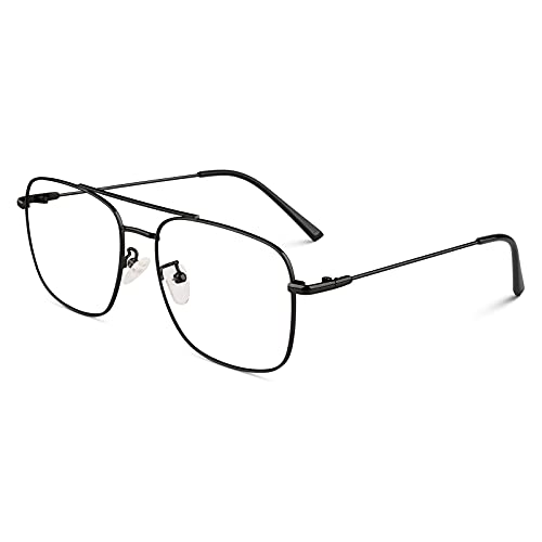 GQUEEN Pilot Stil Fake Brille Ohne Stärke Damen Herren Retro Metallrahmen UV400 von GQUEEN