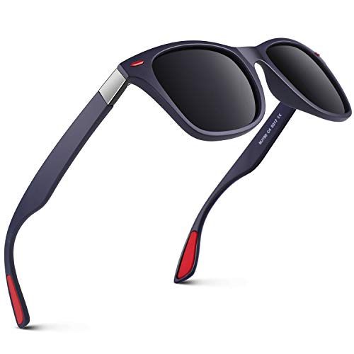 GQUEEN Polarisierte Sonnenbrille für Herren und Damen, leicht, TR90-Rahmen, 100 % UV400-Schutz, Mattes Blaugrau, Medium von GQUEEN