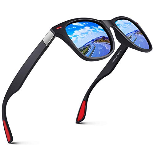 GQUEEN Polarisierte Sonnenbrille für Herren und Damen, leicht, TR90-Rahmen, 100 % UV400-Schutz, Mattschwarz Blau, Medium von GQUEEN