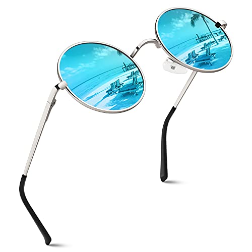 GQUEEN Retro Runde Polarisierte Sonnenbrille Herren Damen UV400 Schutz MEZ1 von GQUEEN