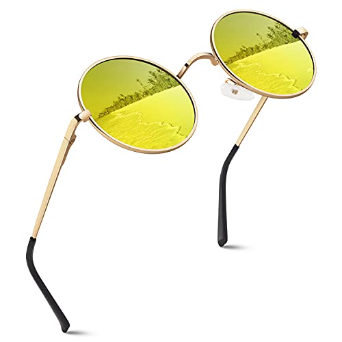 GQUEEN Retro Runde Polarisierte Sonnenbrille Herren Damen UV400 Schutz MEZ1 von GQUEEN