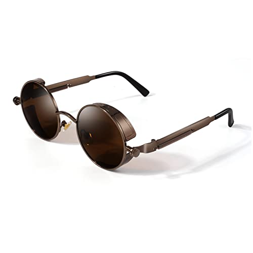 GQUEEN Retro Runde Steampunk Polarisierte Sonnenbrille Herren Damen UV400,MTS2 von GQUEEN